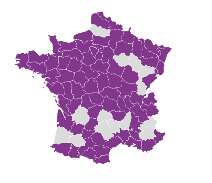 Cartographie de la France indiquant les départements où VYV³ est présent.